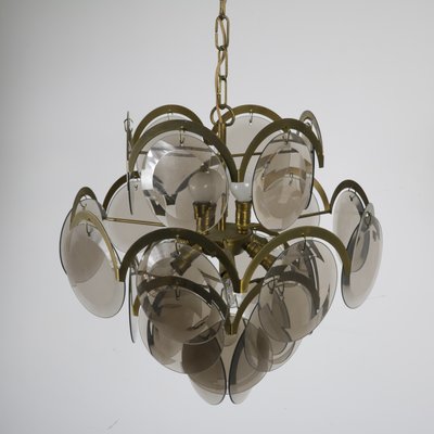 Chandelier with Nickel-Plated Metal Frame and Tinted Glasses-SXX-952309