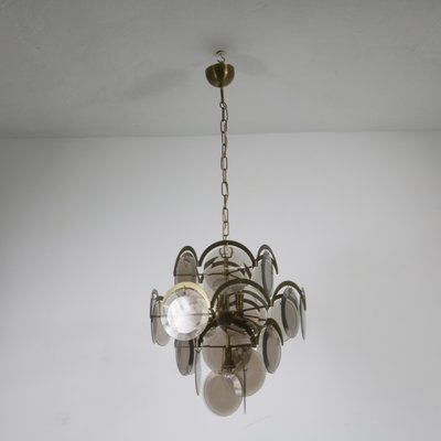 Chandelier with Nickel-Plated Metal Frame and Tinted Glasses-SXX-952309