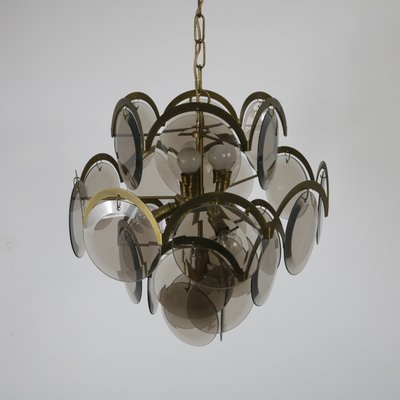 Chandelier with Nickel-Plated Metal Frame and Tinted Glasses-SXX-952309