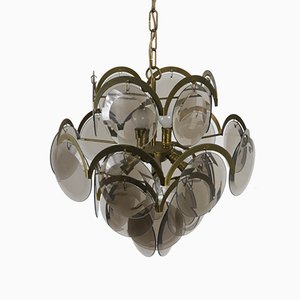 Chandelier with Nickel-Plated Metal Frame and Tinted Glasses-SXX-952309