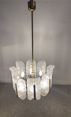 Chandelier with Orrefors Glass Leaves from Carl Fagerlund, Sweden, 1960s-CZ-1772619