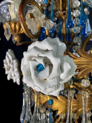 Chandelier with White Roses and Blue Drops, Murano, 1950s-OVO-1235197