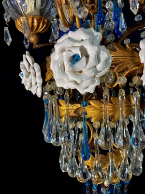 Chandelier with White Roses and Blue Drops, Murano, 1950s-OVO-1235197