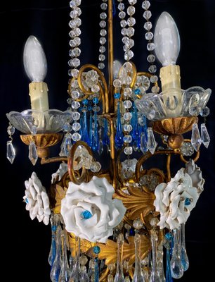 Chandelier with White Roses and Blue Drops, Murano, 1950s-OVO-1235197