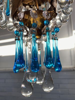 Chandelier with White Roses and Blue Drops, Murano, 1950s-OVO-1235197