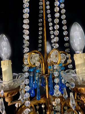 Chandelier with White Roses and Blue Drops, Murano, 1950s-OVO-1235197