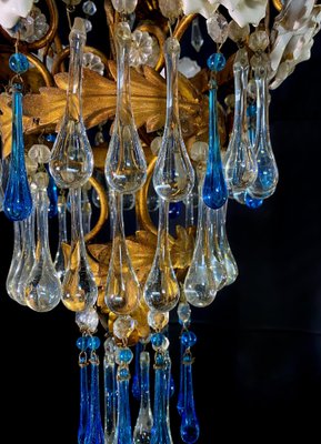 Chandelier with White Roses and Blue Drops, Murano, 1950s-OVO-1235197