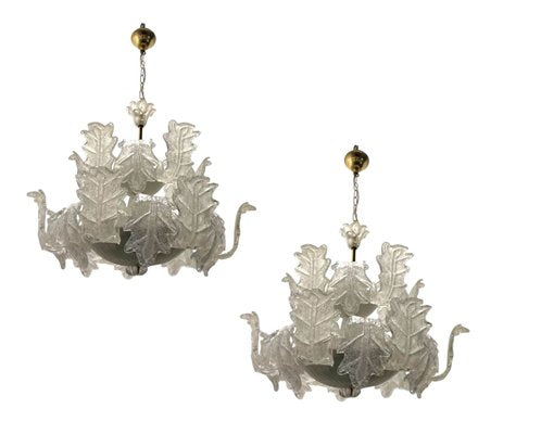 Chandeliers in Murano Frosted Glass from Sylcom Murano Venice, 1960s, Set of 2-JJC-2033729