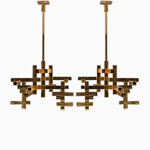 Chandeliers in Solid Brass Gaetano Prehose Minimal and Rational Design from Sciolari, 1970s, Set of 2-EH-1150930