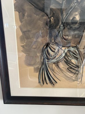 Charcoal Gouache Drawing by Poulain Jean, 1947-SSK-784634