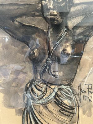 Charcoal Gouache Drawing by Poulain Jean, 1947-SSK-784634