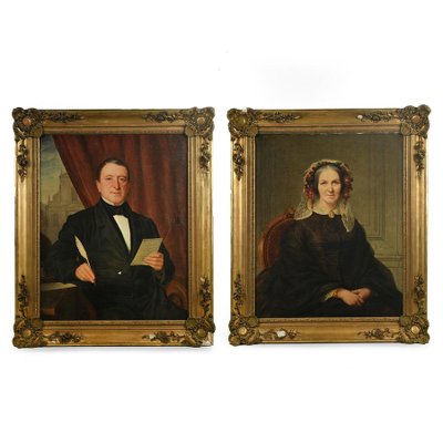 Charles-Gustave Housez, Portraits, 19th-Century, Oil on Canvas, Framed, Set of 2-NQ-1124746