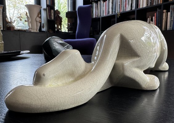 Charles Lemanceau (1905-1980) for Manufacture de Saint-Clement, Crouching Panther, Art Deco Ceramic-NRK-2036079