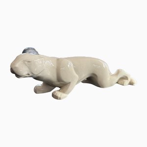 Charles Lemanceau (1905-1980) for Manufacture de Saint-Clement, Crouching Panther, Art Deco Ceramic-NRK-2036079