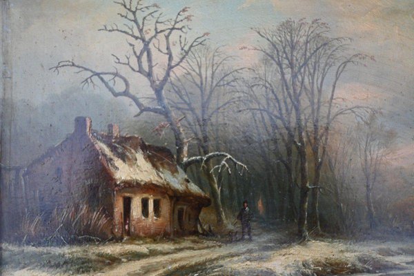 Charles Mammes, Winter Landscape, Early 19th Century, Oil on Panel-RIK-1807491