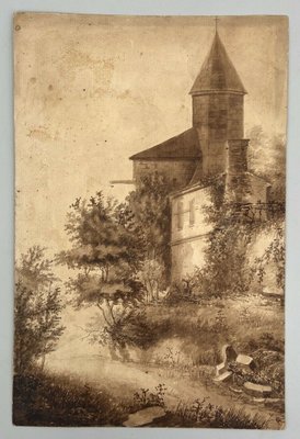 Château, 1800s, Wash Drawing on Paper-QKG-1450016