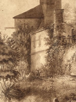 Château, 1800s, Wash Drawing on Paper-QKG-1450016