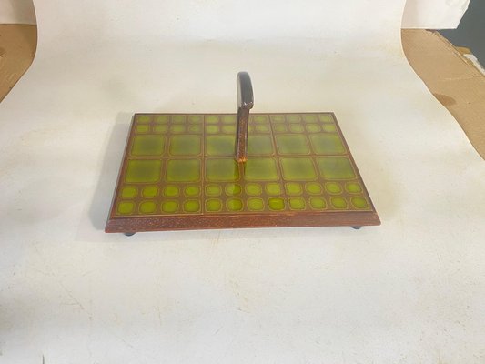 Cheese or Serving Tray in Ceramic and Wood, France, 1970s-UR-1764869