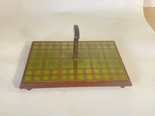 Cheese or Serving Tray in Ceramic and Wood, France, 1970s-UR-1764869