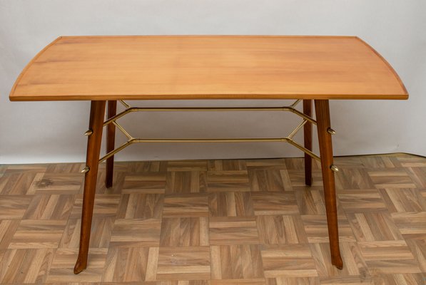 Cherry Wood and Brass Coffee Table, 1950s-PF-608609