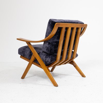 Cherry Wood and Velvet Armchair, 1960s-SXX-1808378