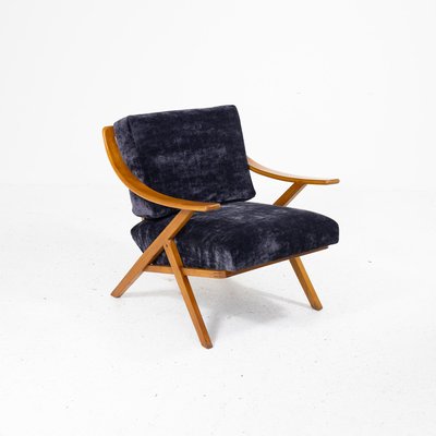 Cherry Wood and Velvet Armchair, 1960s-SXX-1808378