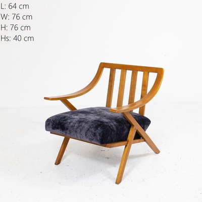 Cherry Wood and Velvet Armchair, 1960s-SXX-1808378