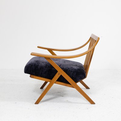 Cherry Wood and Velvet Armchair, 1960s-SXX-1808378