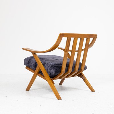 Cherry Wood and Velvet Armchair, 1960s-SXX-1808378