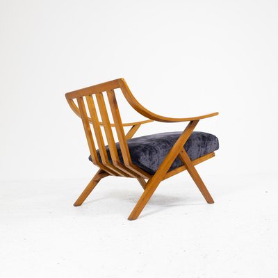 Cherry Wood and Velvet Armchair, 1960s-SXX-1808378