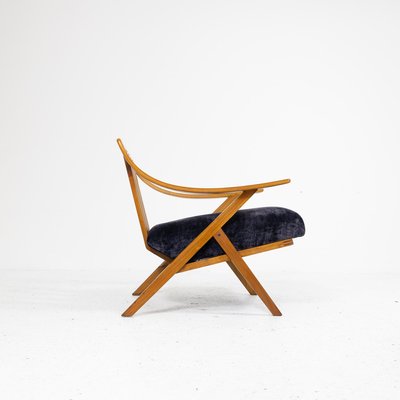 Cherry Wood and Velvet Armchair, 1960s-SXX-1808378