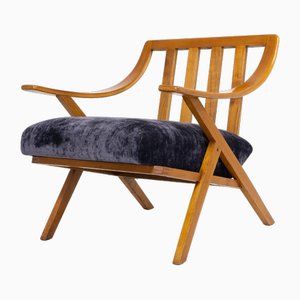 Cherry Wood and Velvet Armchair, 1960s-SXX-1808378