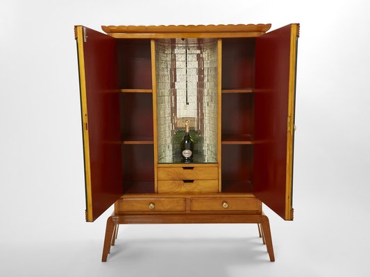 Cherry Wood Mirrored Bar Cabinet by Osvaldo Borsani for ABV, 1940-YJA-1397594