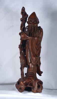 Cherry Wood Sculpture of Shou Lao Shou Xing God of Longevity-VHF-1772351