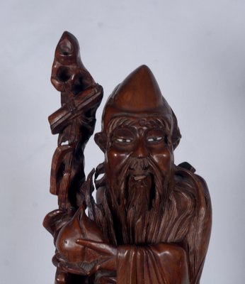 Cherry Wood Sculpture of Shou Lao Shou Xing God of Longevity-VHF-1772351