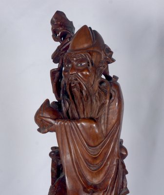 Cherry Wood Sculpture of Shou Lao Shou Xing God of Longevity-VHF-1772351