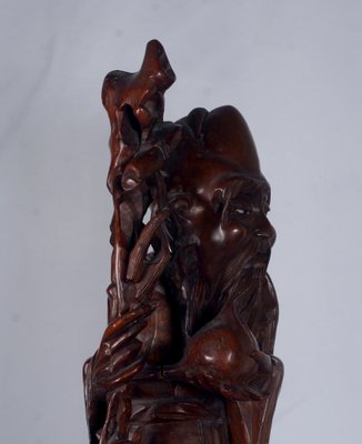 Cherry Wood Sculpture of Shou Lao Shou Xing God of Longevity-VHF-1772351