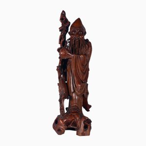 Cherry Wood Sculpture of Shou Lao Shou Xing God of Longevity-VHF-1772351