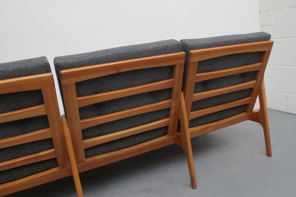 Cherry Wood Sofa with Green Cushions, 1960s-PF-852159