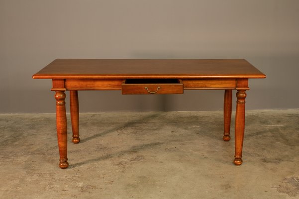 Cherry Wood Table and Padded Chairs, 1980s, Set of 5-KNM-1306149