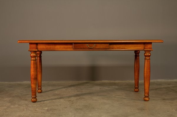 Cherry Wood Table and Padded Chairs, 1980s, Set of 5-KNM-1306149