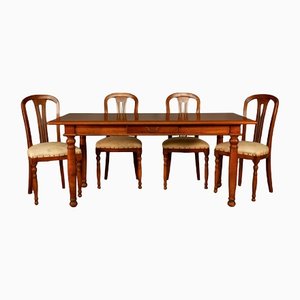 Cherry Wood Table and Padded Chairs, 1980s, Set of 5-KNM-1306149