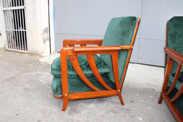 Cherrywood & Forest Green Velvet Lounge Chairs by Paolo Buffa, 1950s, Set of 2-EH-866289