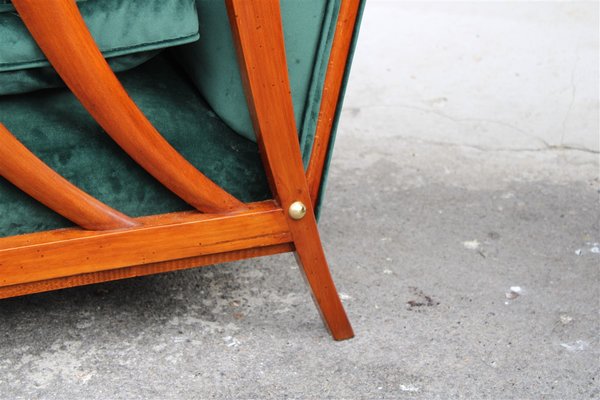 Cherrywood & Forest Green Velvet Lounge Chairs by Paolo Buffa, 1950s, Set of 2-EH-866289