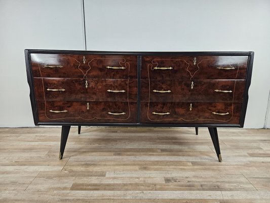 Chest of Drawers in Mahogany and Lacquered Mahogany with Brass Handles, 1960s-ZUW-2035923