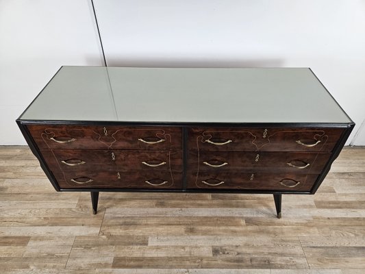 Chest of Drawers in Mahogany and Lacquered Mahogany with Brass Handles, 1960s-ZUW-2035923