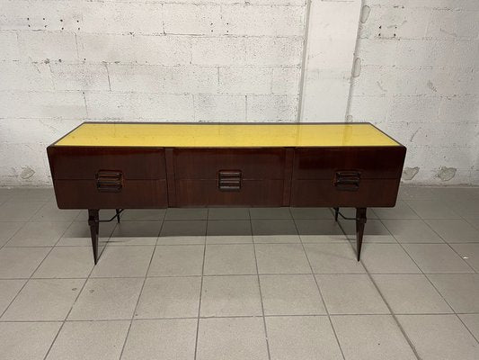 Chest of Drawers in Teak Wood and Top with Colored Glass, 1960s-JHL-2043297