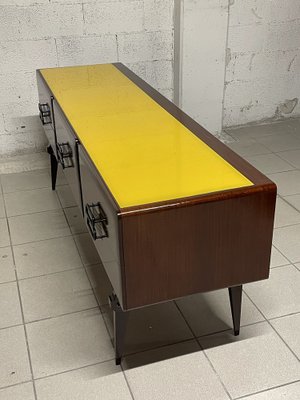 Chest of Drawers in Teak Wood and Top with Colored Glass, 1960s-JHL-2043297