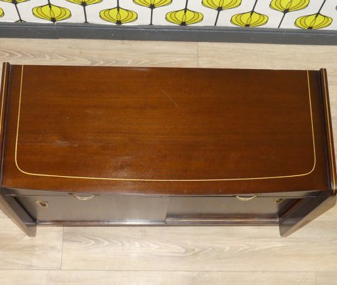 Chest of Drawers with Sliding Door in Light Wood & Dark Brass, 1960s-AFE-1785752