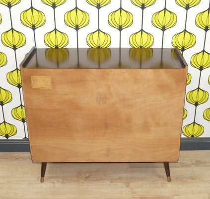 Chest of Drawers with Sliding Door in Light Wood & Dark Brass, 1960s-AFE-1785752